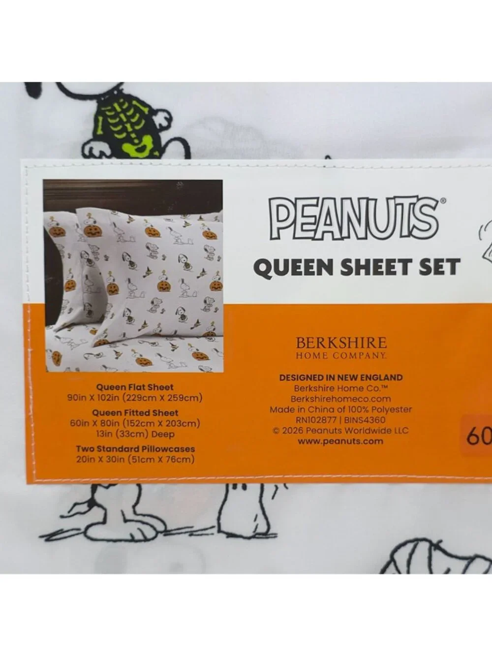 Peanuts Halloween Queen Sheet Set By Berkshire Snoopy & Woodstock Pumpkins
